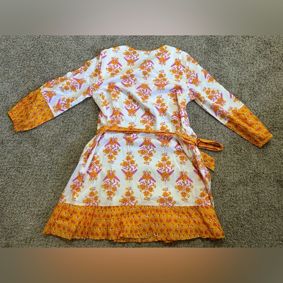 J.Crew Long Sleeve Block Print Floral Dress Orange India Cotton Tunic Med Pink - Picture 3 of 11